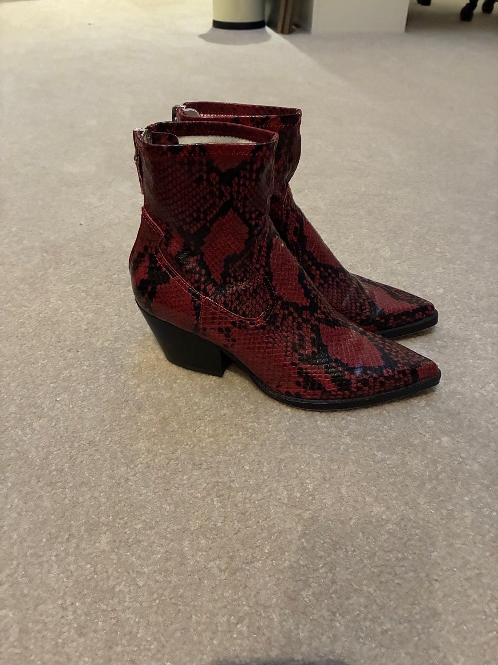 Dolce Vita Red Snake-Print Ankle Boots